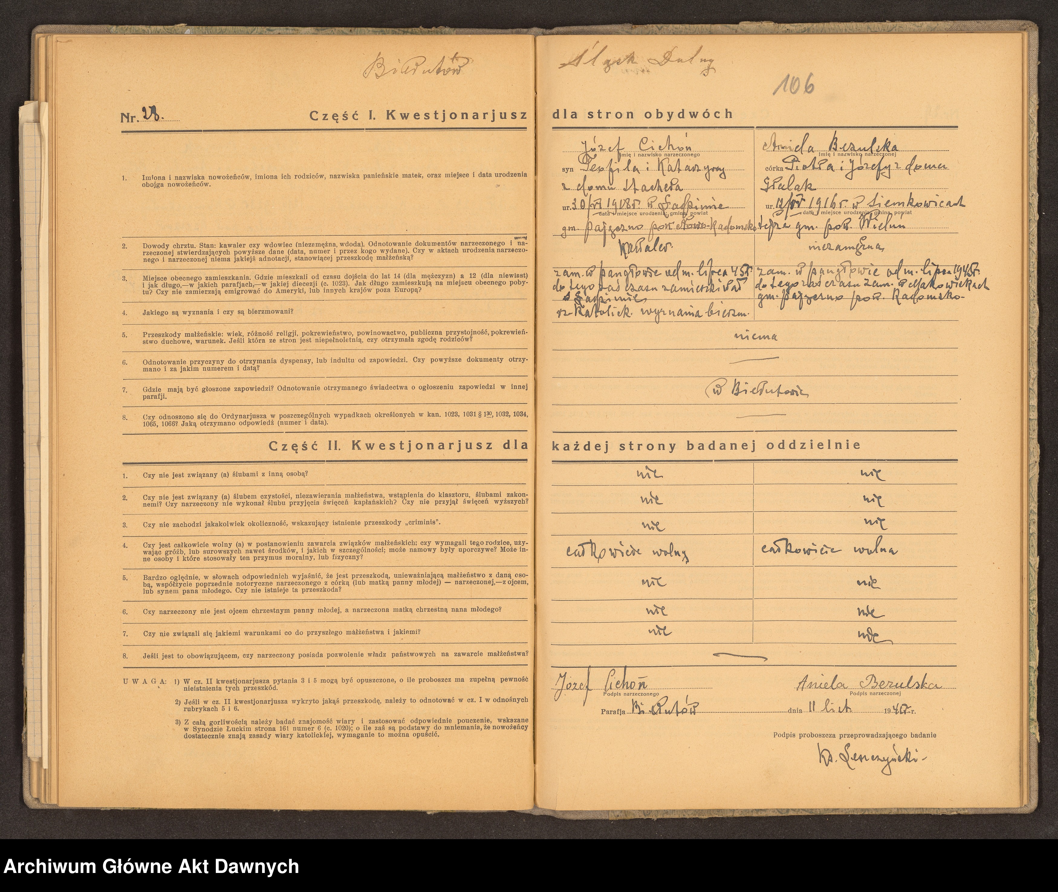 Skan z jednostki: Parafia: Warkowicze. Dekanat: Dubno. Księga egzaminów przedślubnych złożonych w parafii.