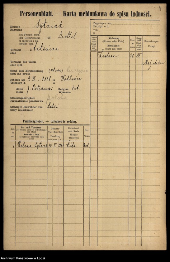 Obraz 6 z jednostki "[Spis ludności Łodzi] Syta-Szadkowski"