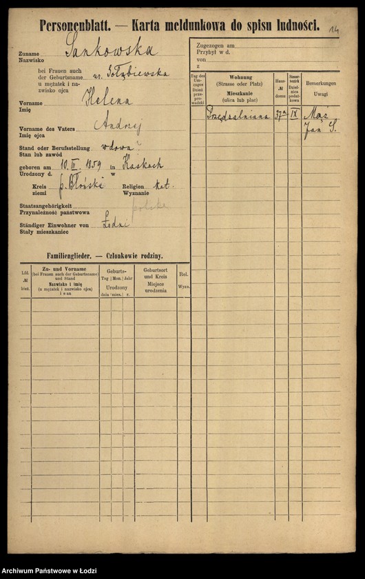 Obraz 16 z jednostki "[Spis ludności Łodzi] Samina-Sasin"