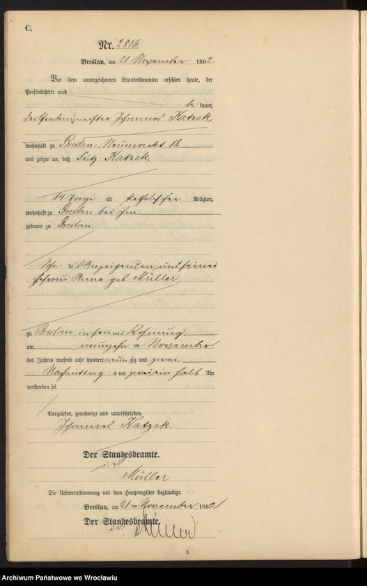 image.from.unit.number "Sterbe-Neben-Register Breslau I 1892 Band 8"