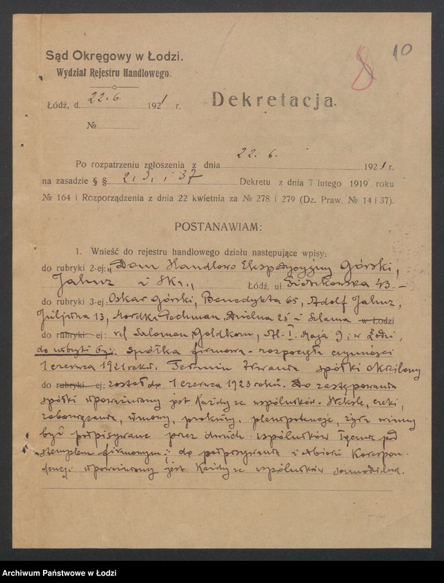 Obraz 12 z jednostki "Oskar Górski, Adolf Jahnz - Dom Handlowo-Ekspedycyjny, Górski, Jahnz i S-ka- Dom Handlowo-Ekspedycyjny"