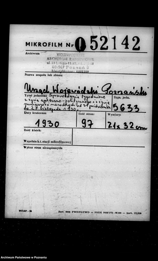 Obraz 2 z jednostki "Sprawozdania tygodniowe z życia społeczno-politycznego i z życia mniejszości narodowych za okres od 31 października do 27 listopada 1930 r."