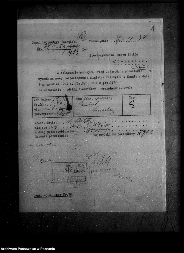 image.from.unit.number "Gorzelnia w Gostkowie powiat rawicki własność W. Bitter nr woj. 413"