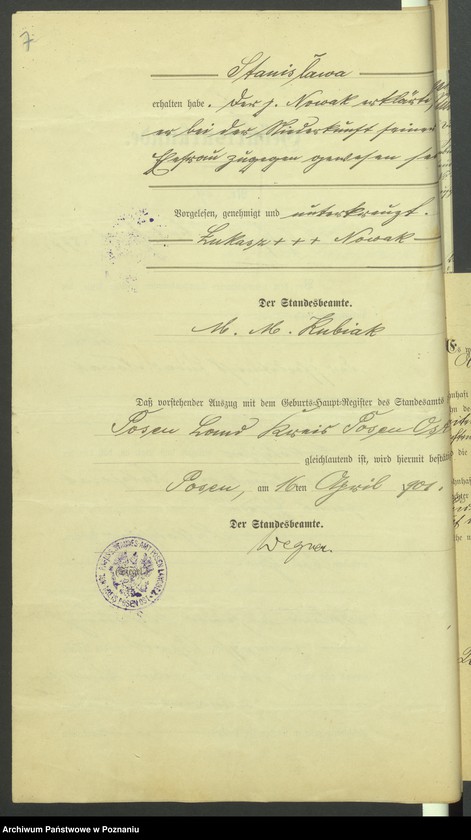 Obraz 9 z jednostki "Die von den Verlobten beigebrachten Urkunden zur Eheschliessung pro 1901. Vol VII"