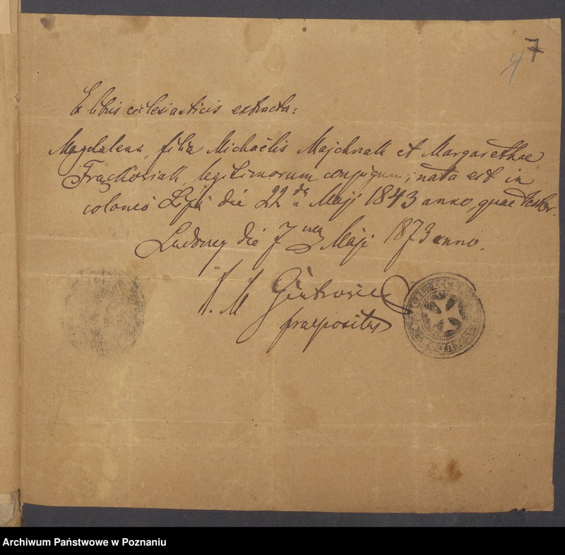 Obraz 9 z jednostki "Die von den Verlobten beigebrachten Urkunden zur Eheschliessung pro 1876"