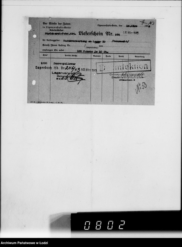 Obraz 14 z jednostki "Heeresbekleidungsamt Posen Warenverwertung an den Juden Ältesten. Textilwaren"