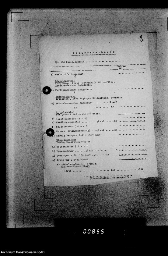 Obraz 12 z jednostki "339 Filztiefel A.[Zamówienia, korespondencja, kalkulacje]"