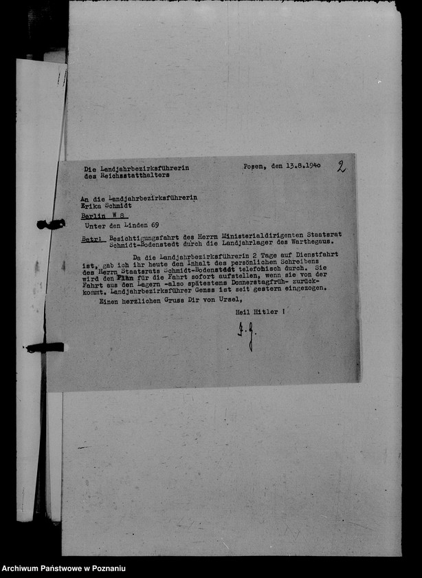 Obraz 6 z jednostki "Schriftwechsel. Stattsrat Schmit- Bodenstedt- Besuch im Warthegau"