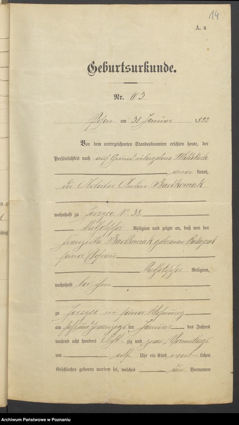 Obraz 16 z jednostki "Die von den Verlobten beigebrachten Urkunden zur Eheschliessung pro 1901. Vol XV"