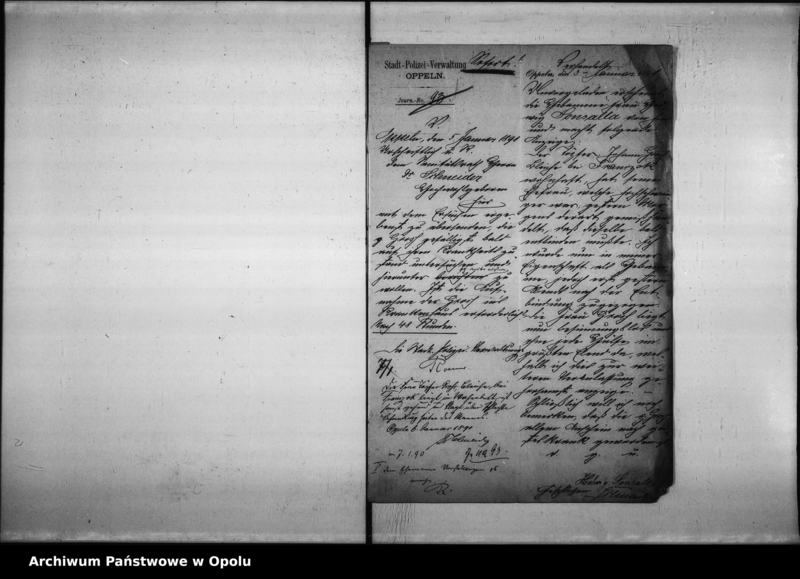 image.from.unit.number "Acta des Magistrats zu Oppel betreffend Polizei - Verwal[tung] Vol. I"