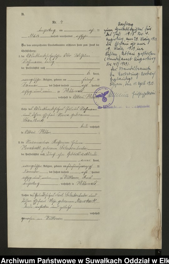 image.from.unit.number "B2. Heirats - Register (Neben - Register) Standesamt Angerburg einschl. der Bezirke Prinowen, Gr. Strengeln, Kehlen und Prinowen Kreis Angerburg"
