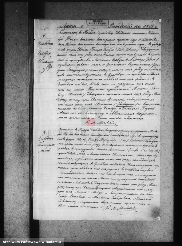 image.from.unit.number "[Duplikat akt urodzonych, zaślubionych i zmarłych parafii Grabowiec za 1884 r.]"