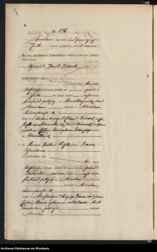 image.from.unit.number "Heiraths-Haupt-Register Breslau I 1909 Band 4"