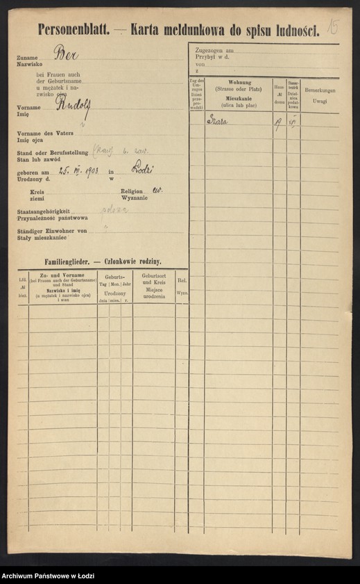 Obraz 17 z jednostki "[Spis ludności Łodzi] Ber - Behr"
