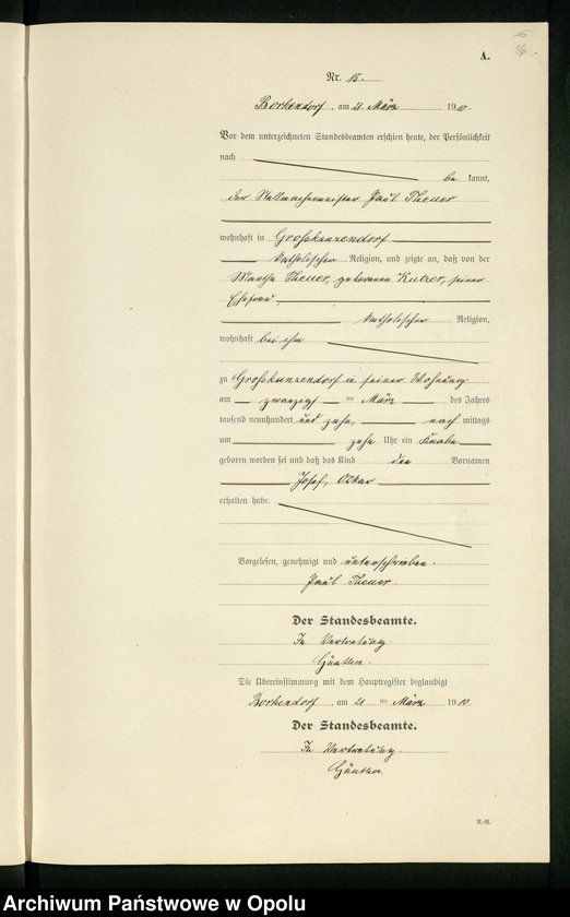 image.from.unit.number "Geburts-Register (Neben-Register) Standesamt Borkendorf 1910 No. 1 bis 60."