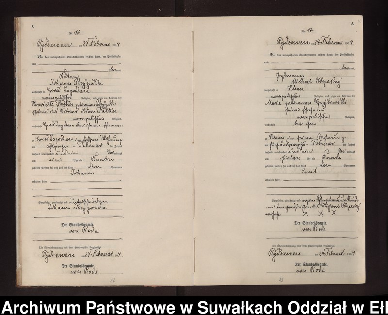 image.from.unit.number "Geburts-Neben-Register des Preussischen Standes-Amtes Rydzewen Kreis Lötzen"