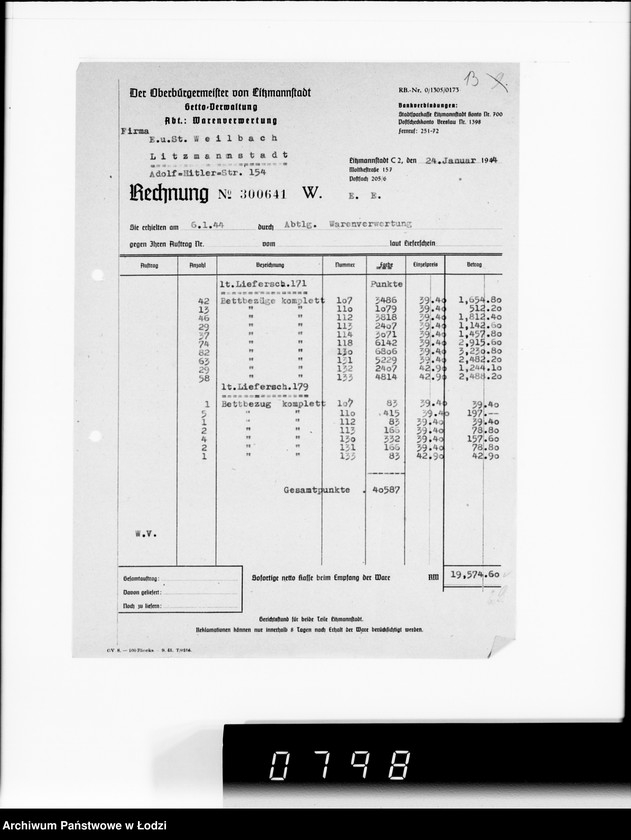 Obraz 17 z jednostki "F-ma St.Weilbach Litzmannstadt V Warenverwertung an den Juden Ältesten. Kinder-Kleider, Teppiche, Brücken"