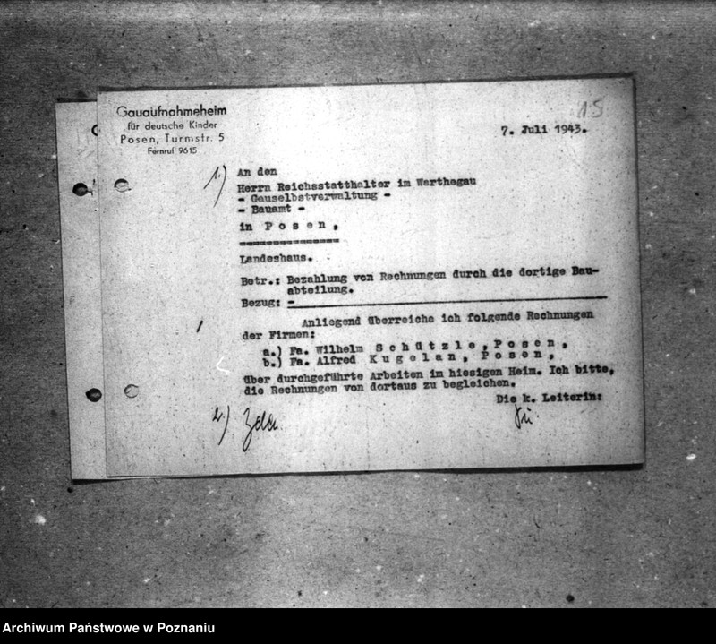 Obraz 20 z jednostki "Schriftwechsel mit der Gauselbsverwaltung vom 1 IV 1943 bis 31 III 1944. [Korespondencja w sprawach finansowych]."