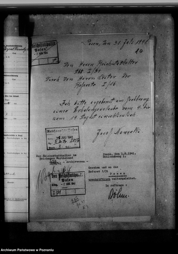 Obraz 14 z jednostki "Personalakten des wissenschaftlichen Angestellten Dr. Josef Nowacki, auch Kaletka, Siuchniński, Rzyski, Wojciechowski und Spychalski"