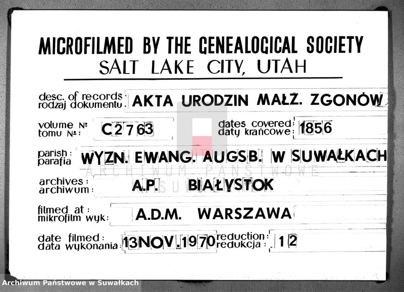 image.from.unit.number "Duplikat Akt Urodzonych, Zaślubionych i Zeszłych Parafij Ewangelicko-Augsburgskiej Suwałki za rok 1856"