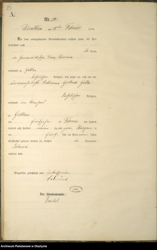 Obraz 17 z jednostki "Geburts-Haupt-Register Nr 1 - 86"