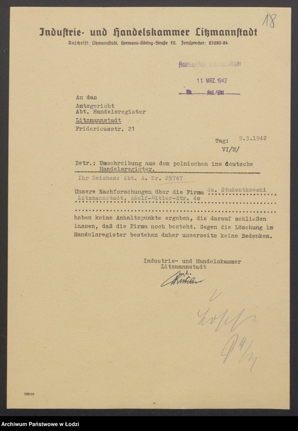 Obraz 20 z jednostki "Szmul Majer Studentkowski – wyrób i sprzedaż towarów włókienniczych"