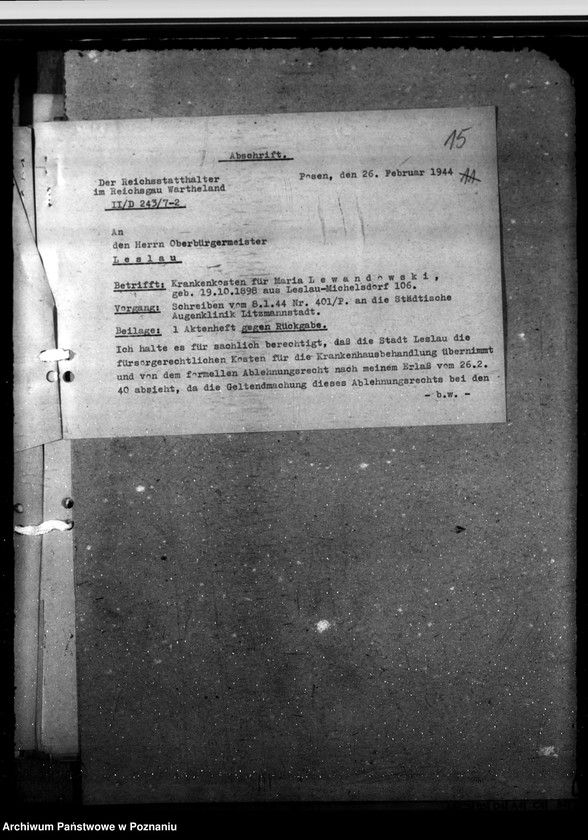 Obraz 19 z jednostki "Fürsorgekosten für auswärtige Kranke"