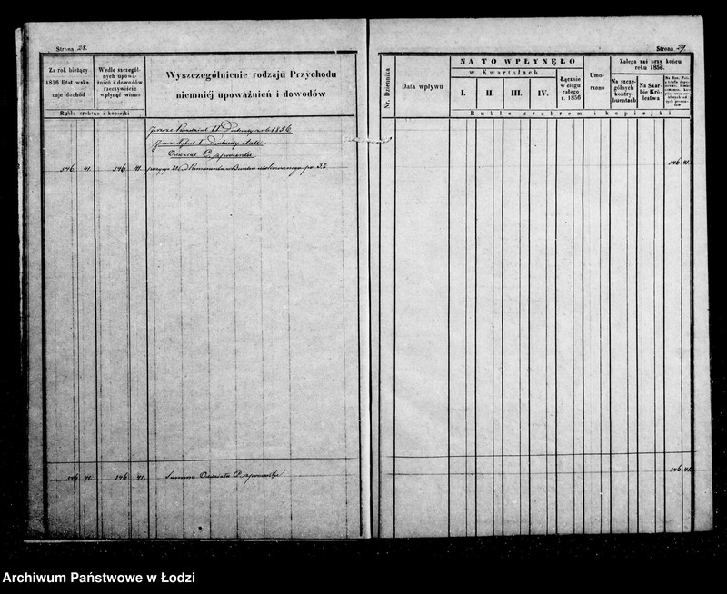 Obraz 19 z jednostki "Manuał przychodu i wydatku kasy ekonomicznej m. Łodzi oraz regestr funduszów przechodnich, wykaz forszusów, wykaz zaległości funduszów przechodnich na r. 1856"