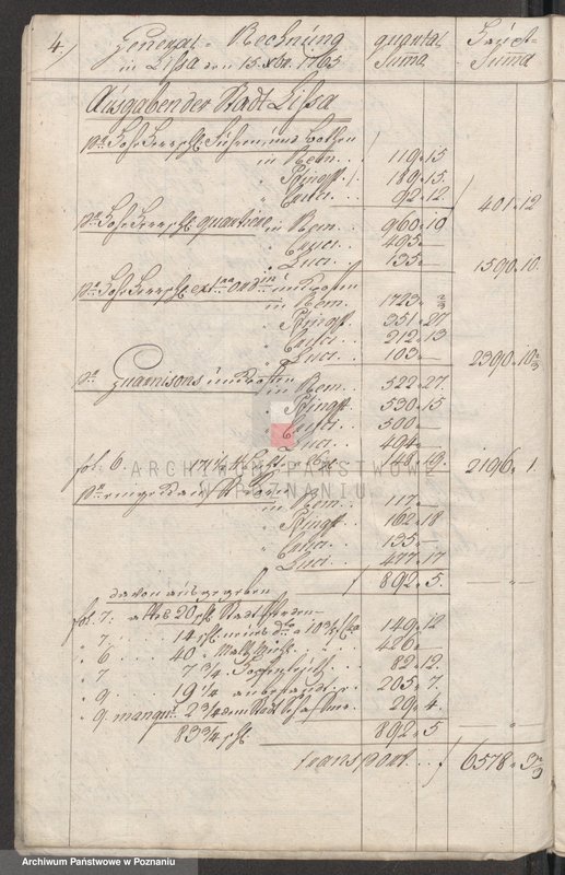 Obraz 6 z jednostki "Generalrechnung der Stadt Lissa; język niemiecki"