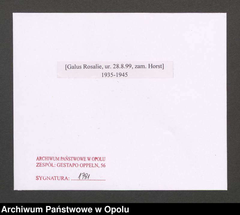 Obraz 2 z jednostki "[Galus Rosalie, ur. 28.8.1899, zam. Horst]"