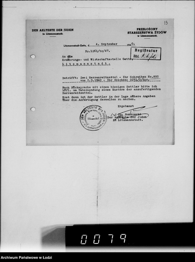 Obraz 17 z jednostki "Akten betr.Correspondenz mit dem Ältesten der Juden.Vom Schreiben Nr.1-1000"