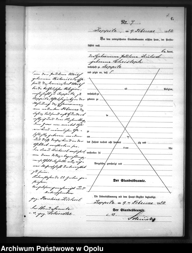 Obraz 10 z jednostki "Sterbe-Neben-Register Standesamts Koppitz pro 1883"
