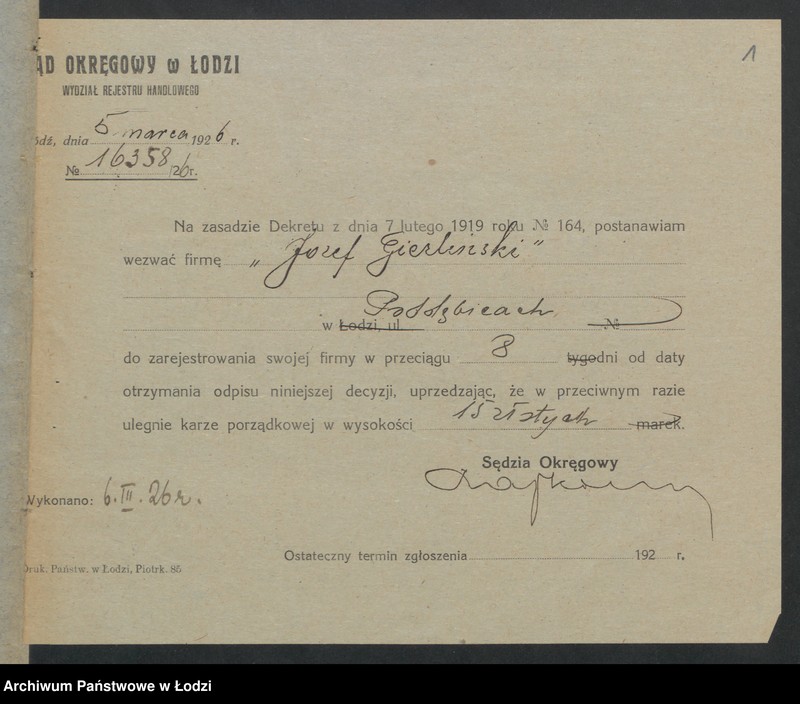 Obraz 3 z jednostki "Józef Gierliński – hurtowa sprzedaż win i wódek oraz towarów kolonialnych"