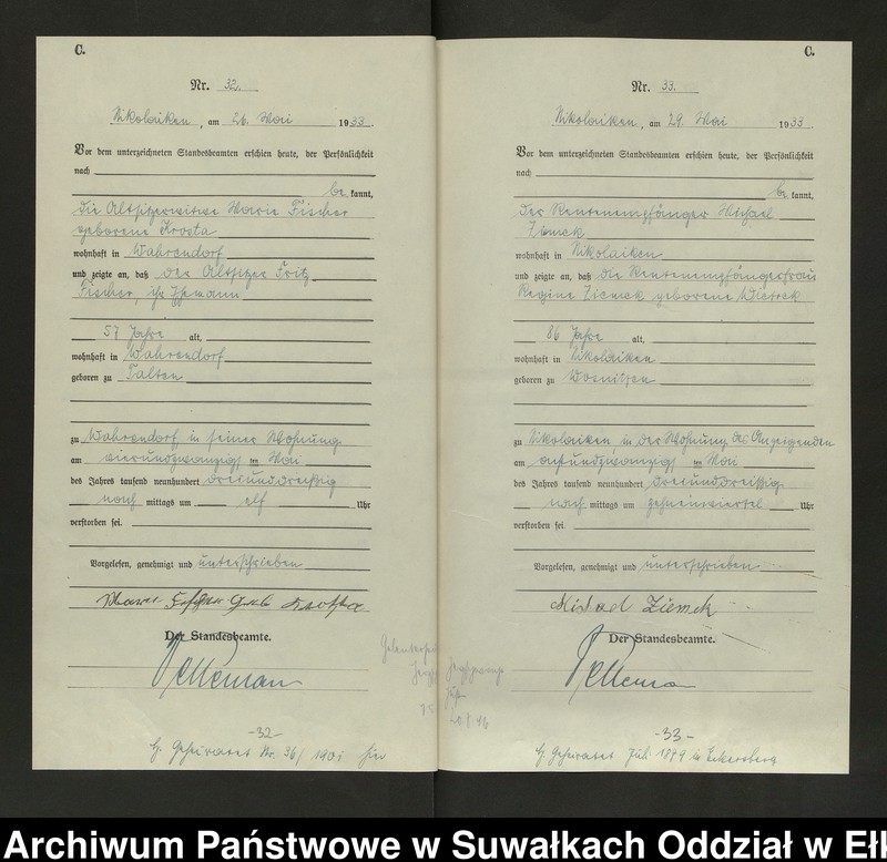 Obraz 19 z jednostki "Sterbe=Haupt=Register des Königlichen Preussischen Standes-Amtes Nikolaiken Kreis Sensburg"