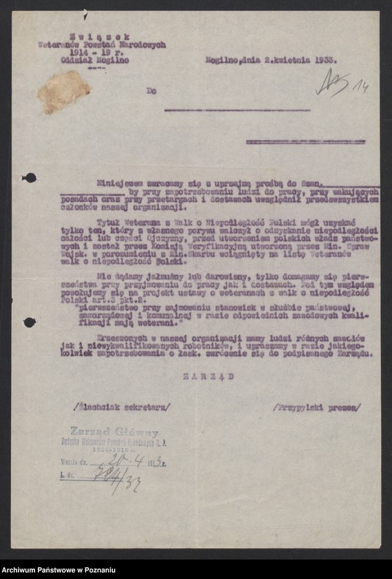 image.from.unit.number "Sprawy organizacyjno - personalne Związku Weteranów Powstań Narodowych [sprawozdania, protokoły, spisy członków, składki]"