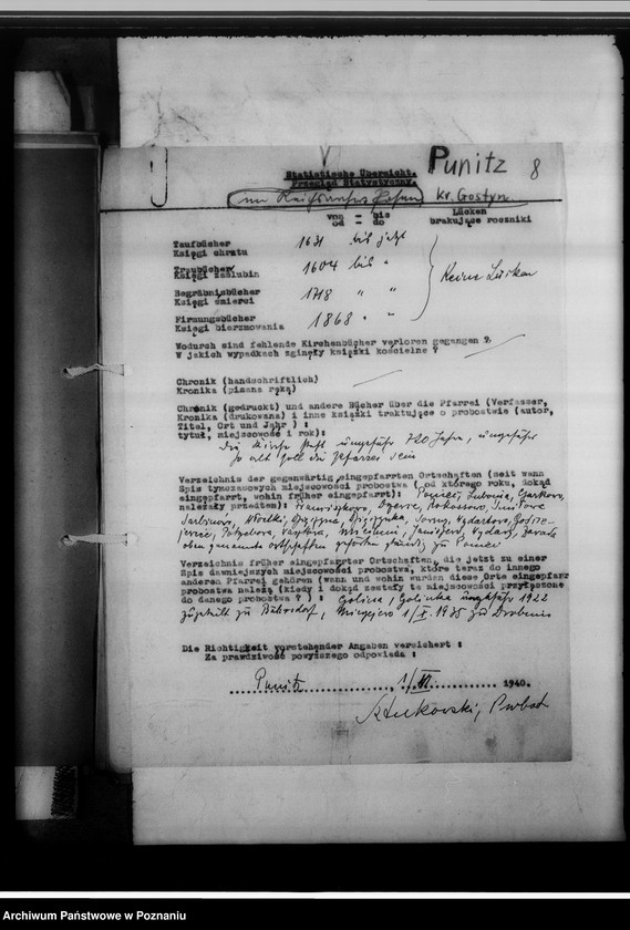 Obraz 12 z jednostki "Einziehungsprotokolle [ksiąg kościelnych]. Bestand der Kirchenbücher der katholischen Gemeinde Neipe [Niepart] und Berghausen [Wola], Kreis Gostingen [powiat gostyński]"