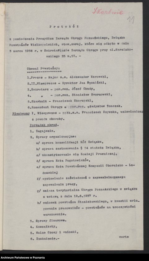 Obraz 14 z jednostki "Protokoły z posiedzeń Zarządu Okręgu Poznańskiego Związku Powstańców Wielkopolskich."