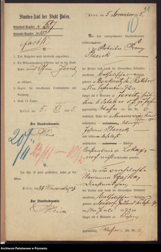 Obraz 13 z jednostki "Die von den Verlobten beigebrachten Urkunden zur Eheschliessung pro 1895"