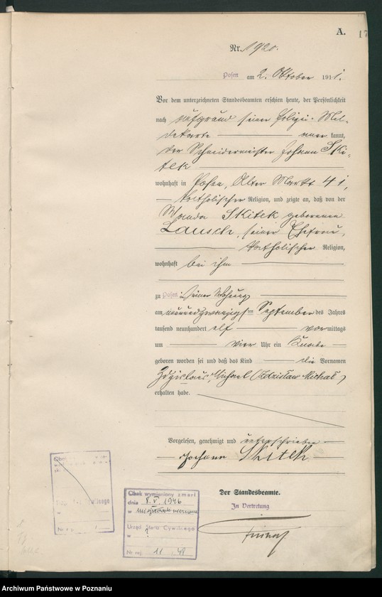 Obraz 18 z jednostki "Księga miejscowa urodzeń tom V-VI [Rejestr główny urodzeń]"