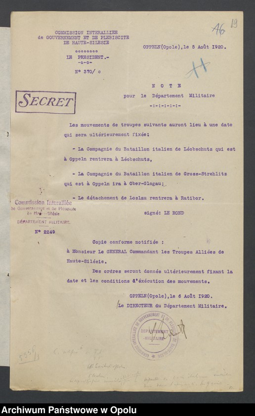 Obraz 20 z jednostki "Entress /Korespondencja wpływająca pochodząca od władz wyższych i jednostek podległych - pisma, zarządzenia/ 30.06.-29.10.1920"