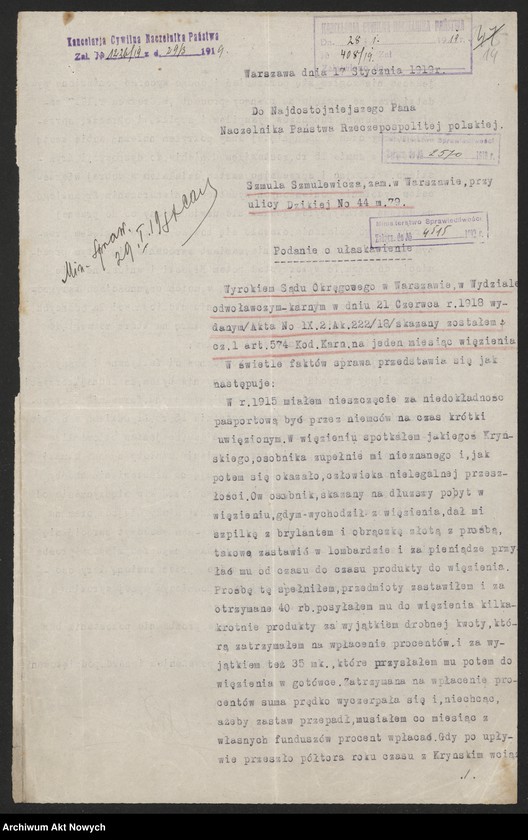 image.from.unit.number "Ułaskawienia z b. Kongresówki - uwzględnione, dotyczące: zabójstw, dzieciobójstwa, uszkodzeń ciała, znieważenia, rozboju, lichwy, krzywoprzysięstwa, kradzieży w latach 1916 - 1917 z pociągów prowiantowych zdążających na front wschodni, nielegalnego posiadania broni i gorzelnictwa."