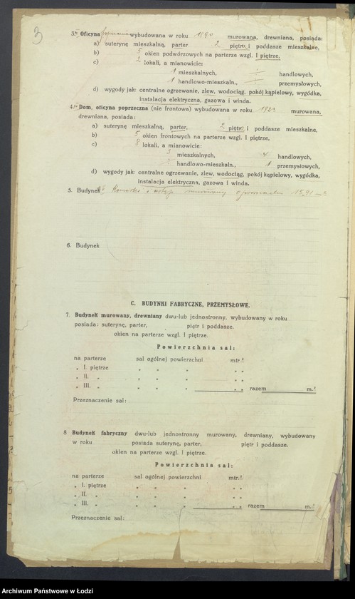 Obraz 5 z jednostki "Księga inwentarzowa nieruchomości m. Łodzi ul. Legionów"