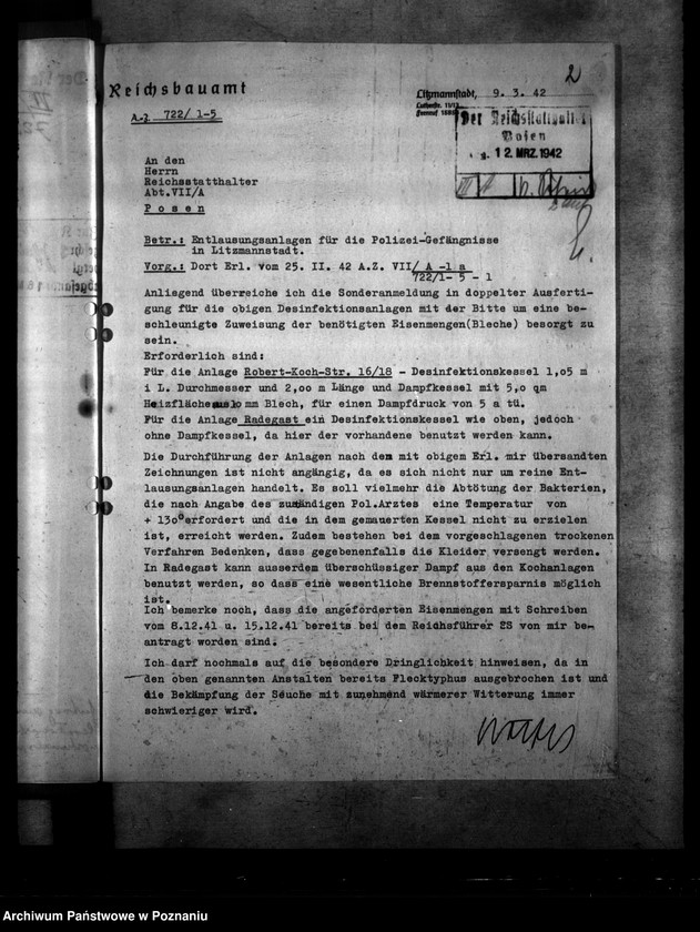 Obraz 7 z jednostki "Polizeigefängnisse - Litzmannstadt. Kutlausungsanlagen. Robert- Koch- Strasse, Radegast"