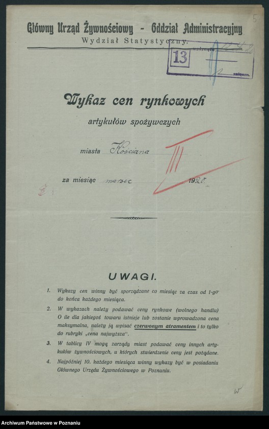 Obraz 6 z jednostki "[Wykaz cen rynkowych artykułów spożywczych w poszczególnych miastach Województwa Poznańskiego za miesiąc marzec 1920]"