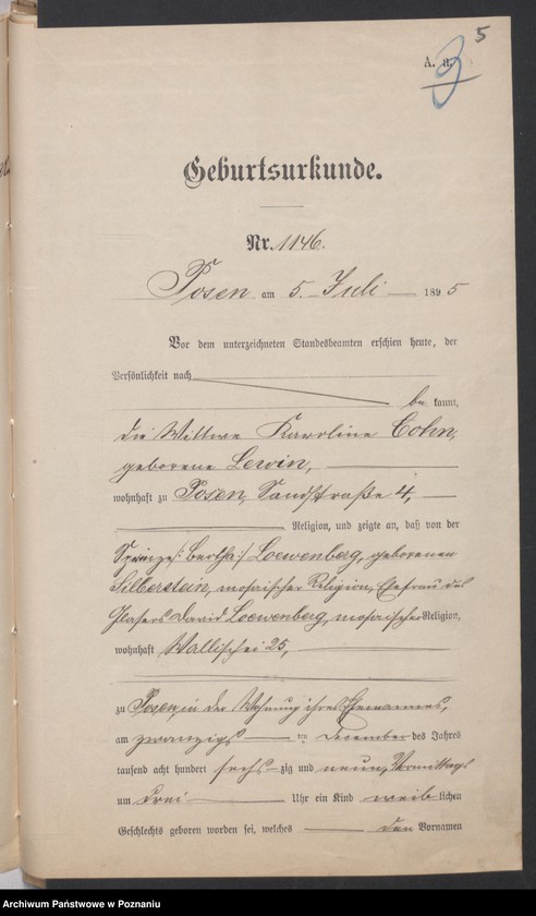 Obraz 7 z jednostki "Die von den Verlobten beigebrachten Urkunden zur Eheschliessung pro 1895"