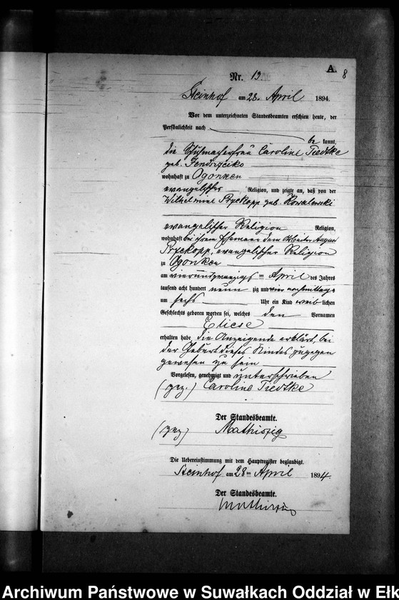 image.from.unit.number "Geburts-Neben-Register des Preussischen Standes-Amtes Gr. Strengeln Kreis Angerburg"