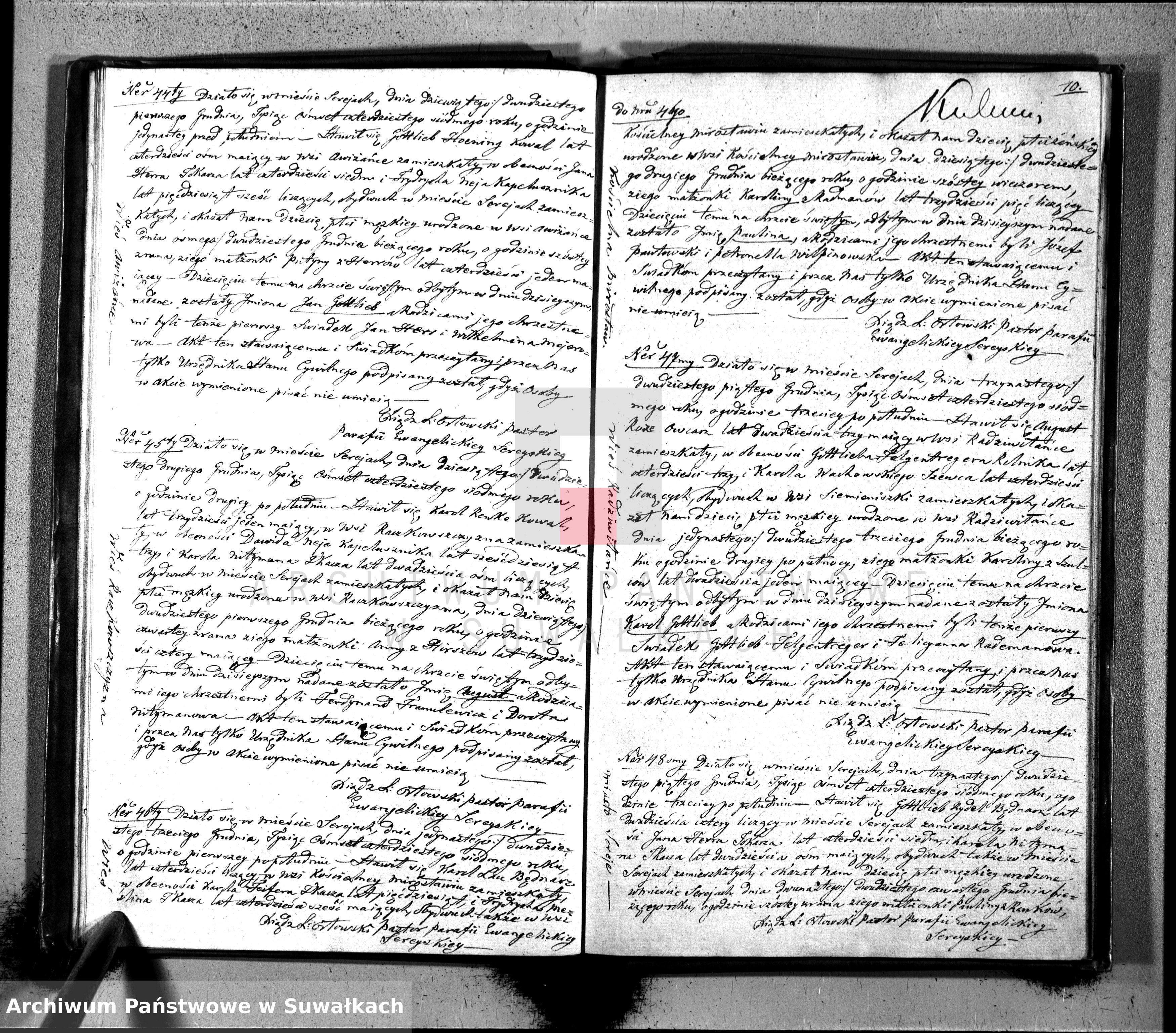 Skan z jednostki: Księga Duplikat do zapisywania Aktów Urodzenia, Zaślubienia i Zeyścia dla Parafii Ewangelickiey Sereyskiey na Rok 1847
