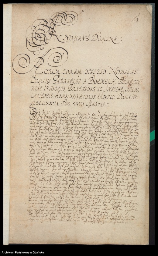 image.from.unit.number "Actum coram Officio […] Gabrielis a Boemeln Praeconsulis Senatoris, Praesidis Ac Insulae Stüblavensis Administratoris [27.III.1726-19.III.1727] Actum Gabrielis a Boemeln ac caducorum Administratoris [27.V.1726-3.II.1727] /2 indeksy/"
