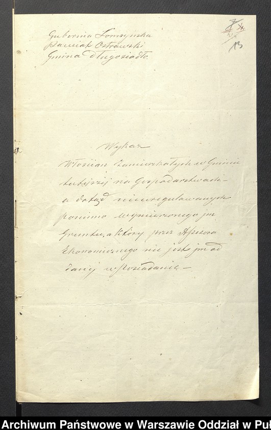 image.from.unit.number "O urządzaniu chłopów wsi Wólka Grochowska i Malaszek wchodzących w skład własności poduchowej Leszczydół, gm. Długosiodło"