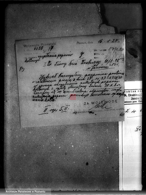Obraz 17 z jednostki "Poznańska Termochemiczna Przetwórnia padliny Poznań-Główna nr woj. 167 pierwszy własność Bracia Drabińscy tartak w Janówcu pow. żniński"